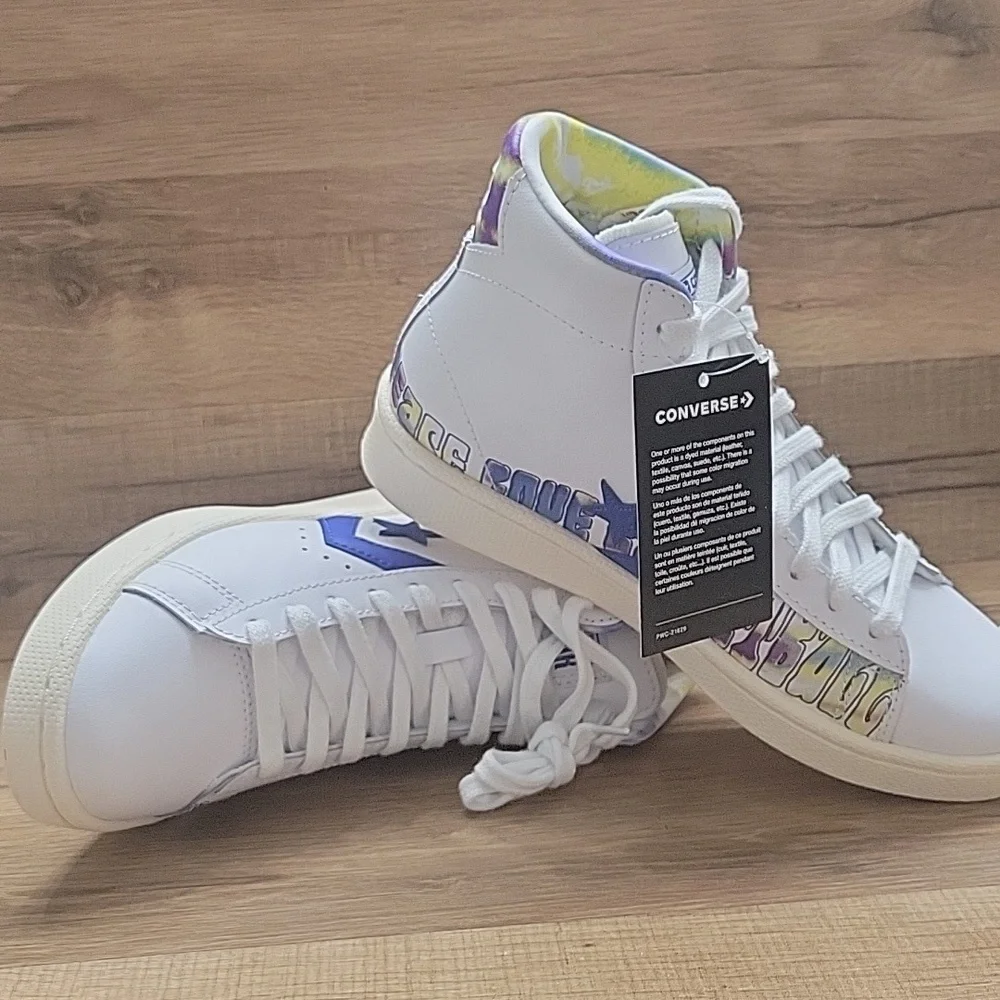 Converse Kids High-Top Sneakers - White with Blue Accents - Picture 5 of 14